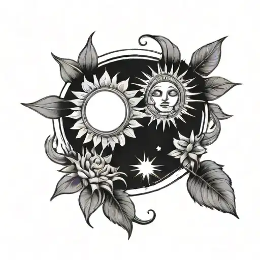 Sun Tarot Card Moon Tarot Card With Flowers