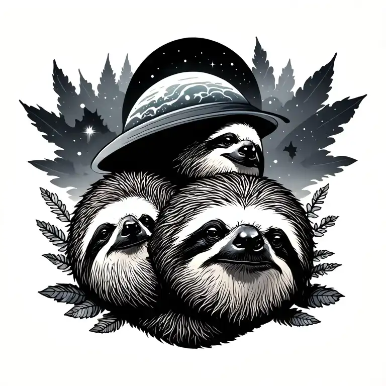 Sloths In Space With Forest And Astrology Attributes