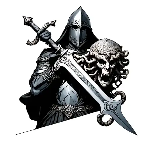 Knight With Sword Holding Medusa Head