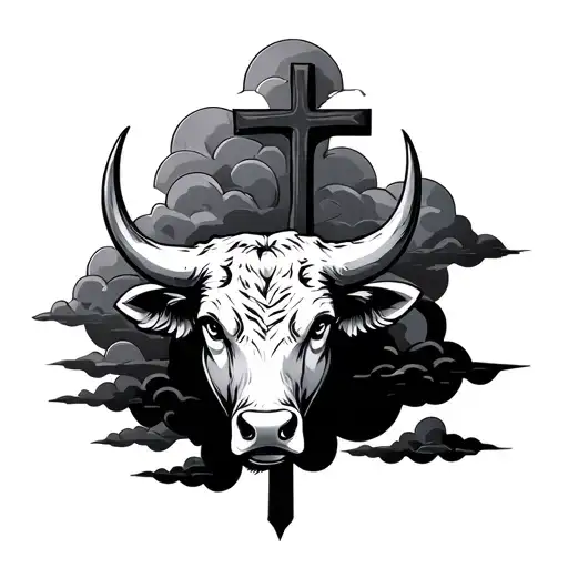 Bull And Cross And Clouds Surrounding