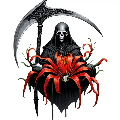 Grim Reaper Dual Wielded Scythe And Red Spider Lily