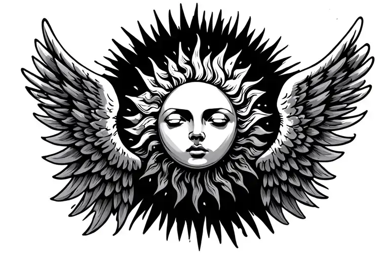 Simple Sun With Angel Wings