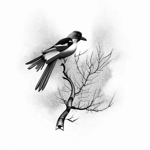 Magpie Bird With Aspen Tree Leaf