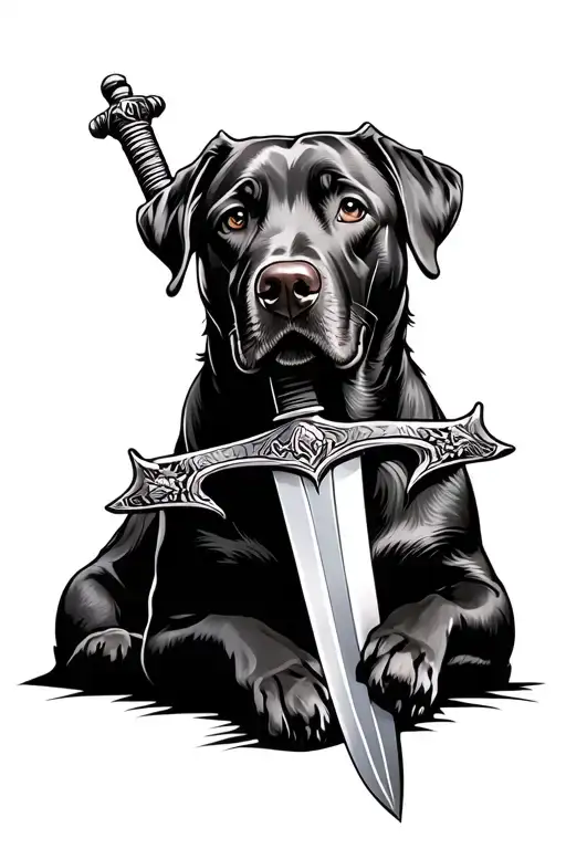 Labrador Dog Holding Sword