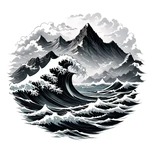 Mountain And The Ocean Wave Merging