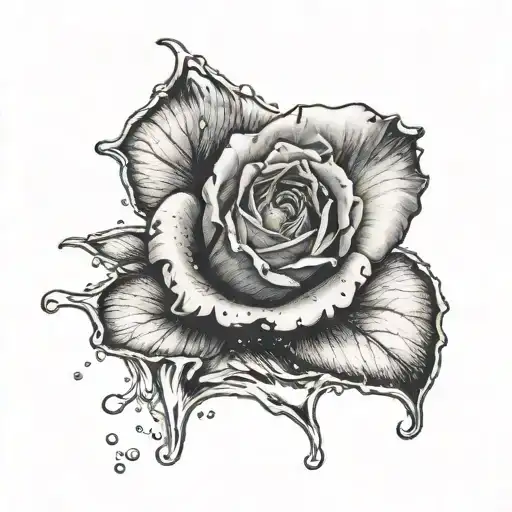 A Realistic Black And Grey Tattoo Of A Rose Petal Falling Into Water