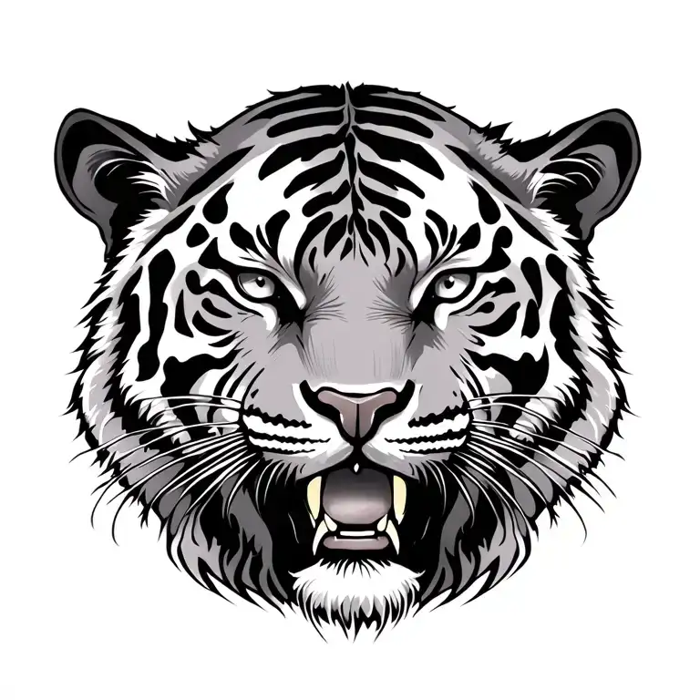 Half Face Of Tribal Saber Tooth Tiger