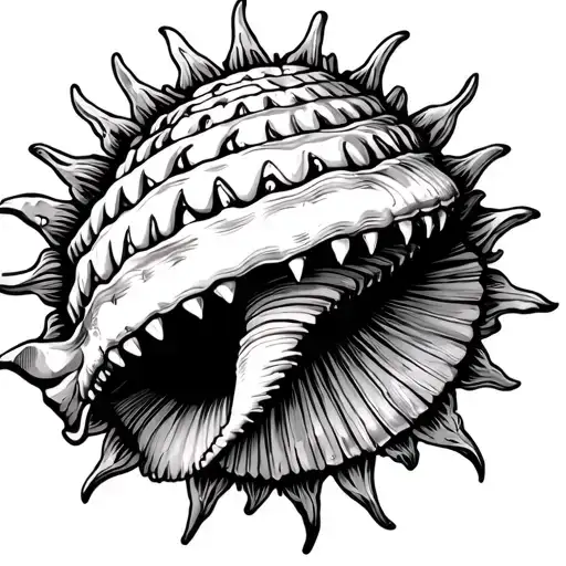 Conch Shell With Sharks Teeth Surrounding The Shell Like A Sun