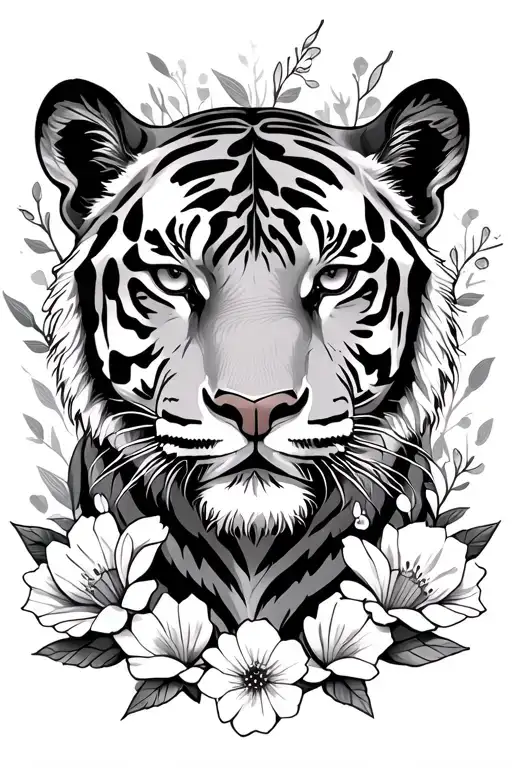 Tiger Surrounded With Flowers