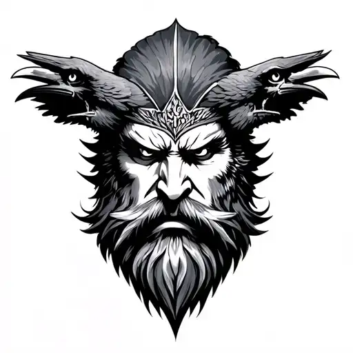 Odin Face With Ravens
