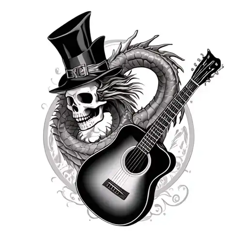 Half Sleeve Acoustic Guitar Dragon And Skull With Top Hat