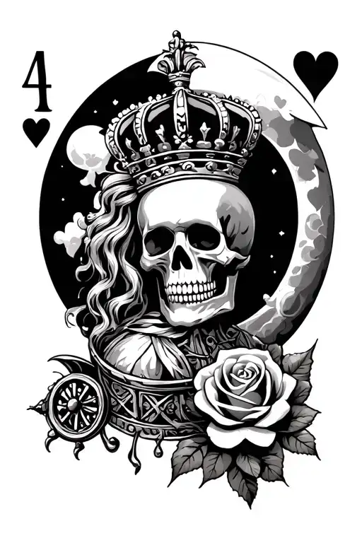 King Of Hearts Cart With Skeleton King And The Moon And A Rose For A