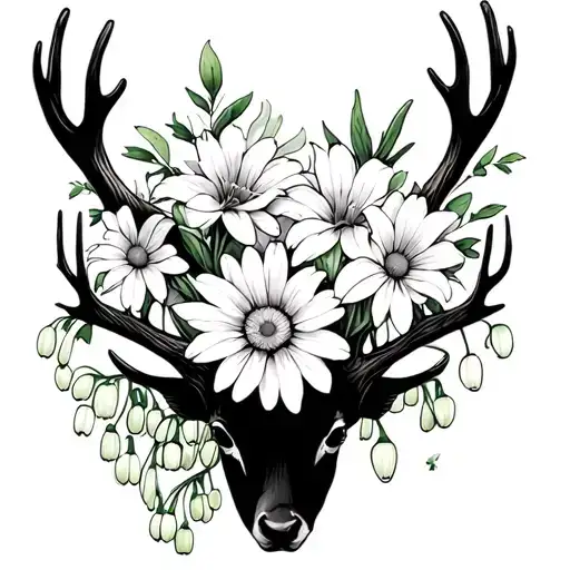 Antlers With Daisy And Lily Of The Valley Flower