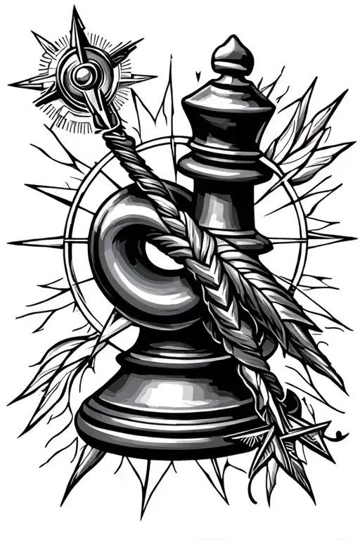 Rook Chess Piece Featuring Compass Intertwined