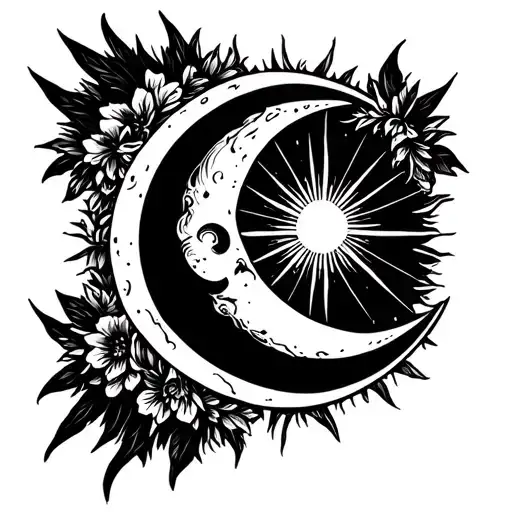 Crescent Moon Inset In A Shining Sun Setting