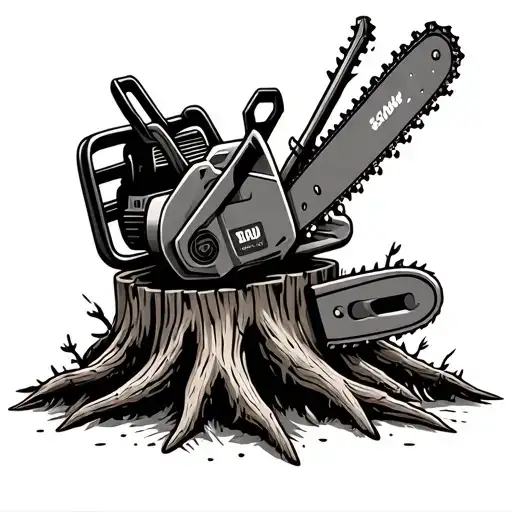 Chainsaw In Stump With Skidder In Background