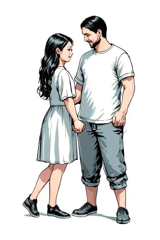 Father Girl Holding Her Hand Characters