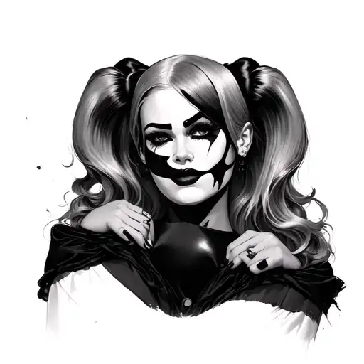 New Harley Quinn Holding Mask Off Of Old Harley