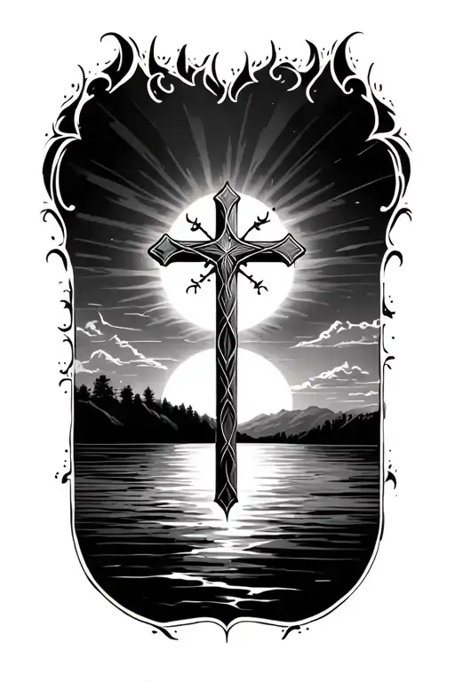 Cross With Sunset Background