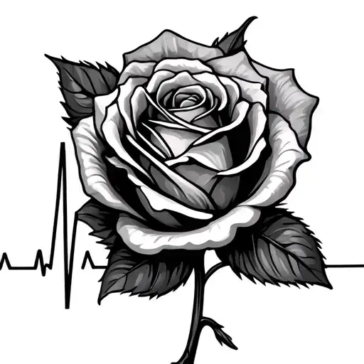 A Rose Connected To Heartbeat Wave As A Stem