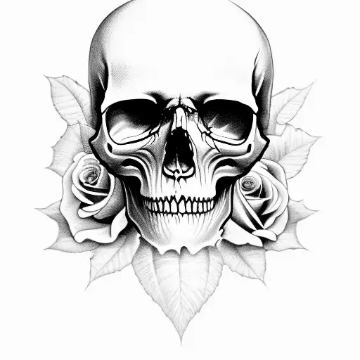 Dark Skull And Roses And Blood
