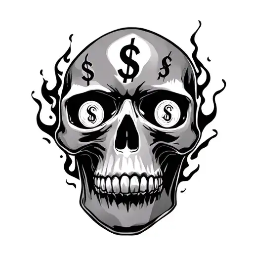 Skull With Dollar Sign Eyes Like Fire