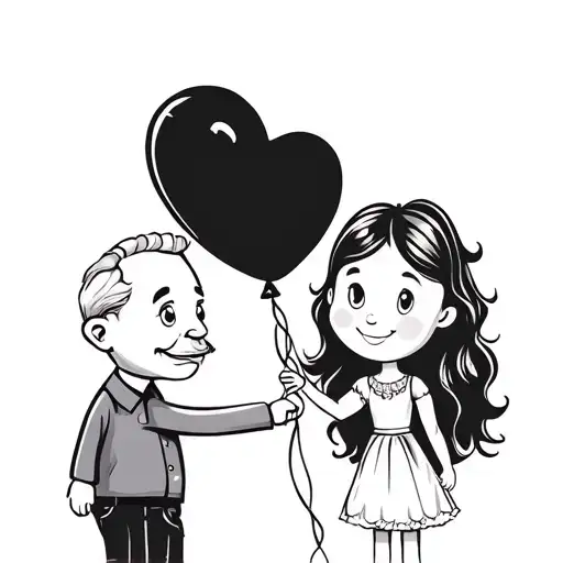 Grandpa Holding Little Girls Hand While Holding A Heart Shaped Balloon
