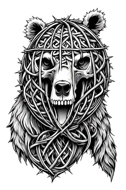 Celtic Bear Skull Barbed Wire Cage