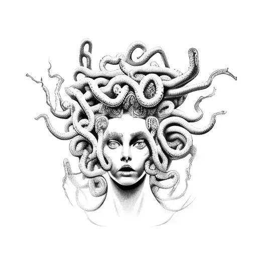Medusa Head Linework With Dripping