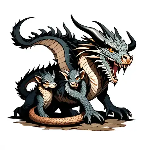 A Father Earth Dragon With A Metal Ox And Wood Snake Cub