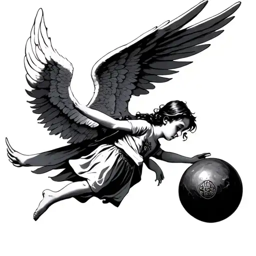 A Falling Angel With Wings And Herry Potter Flying Ball
