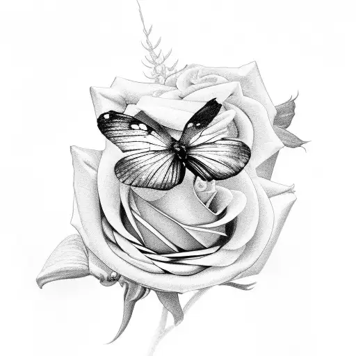 A Delicate Butterfly Resting On A Blooming Rose