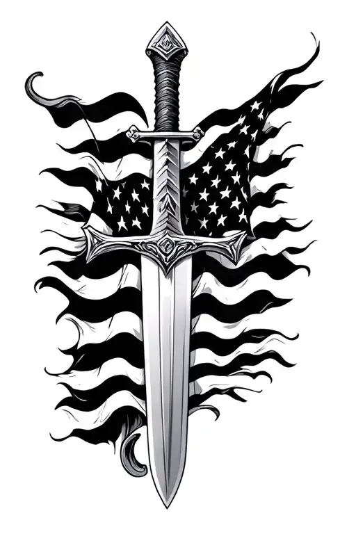 Sword With Wavy American Flag
