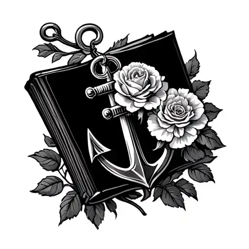 An Anchor With A Carnation And Rose Intertwined And A Book