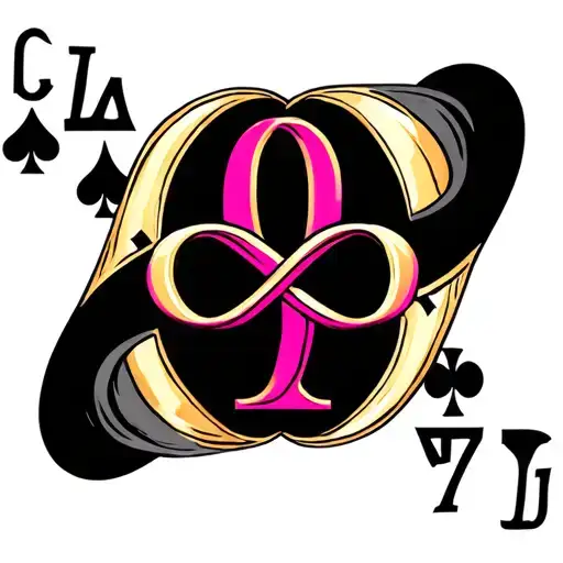 A Pink Infinity Symbol Inside A Black Ace Of Spades With The Gold Letter Q Inside