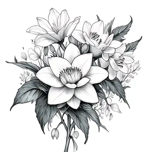 Daffodil And Lily Valley And Rose And Water Lily Flower Bouquet