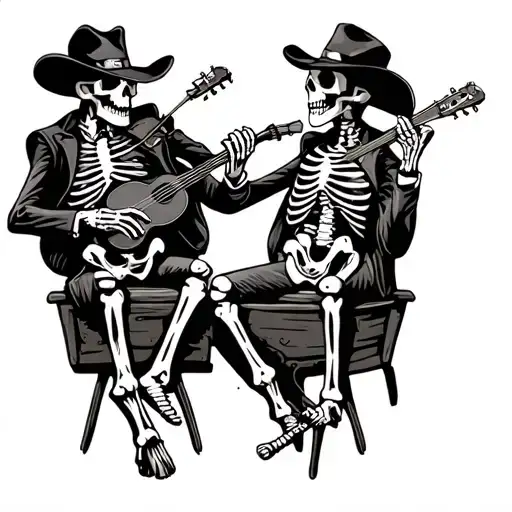 Cowboy Skeleton Playing Fiddle Around Another Cowboy Skeleton