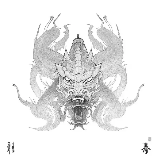 Samurai With Dragon Above His Head And Tail Aroud Body