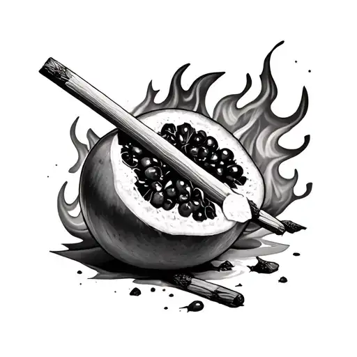 Pomegranate And Match Stick On Fire