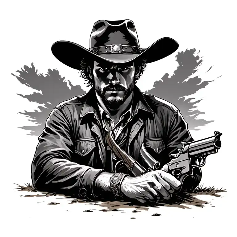Western Outlaw Gunslinger Staring At The Dark