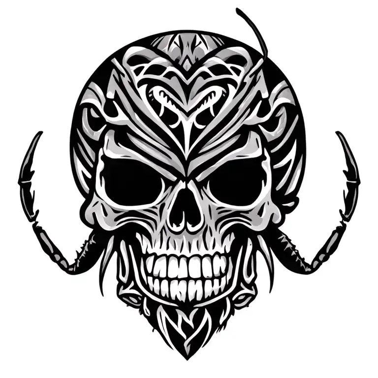 Polynesian Tribal Skull And Warrior Ant