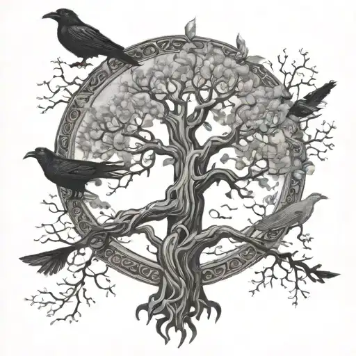 Tree Of Life With Ravens Moon And Skulls