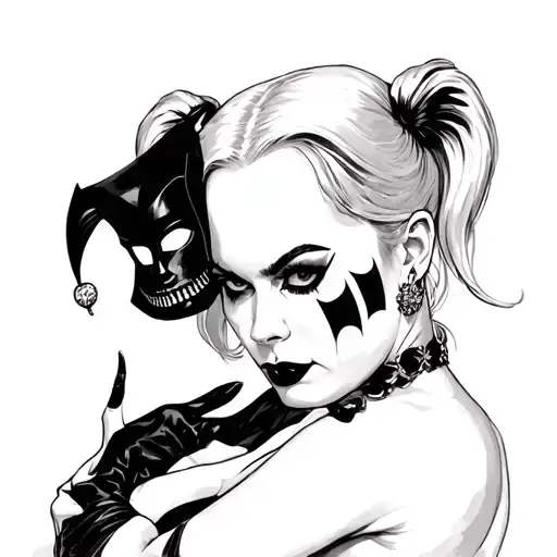 New Harley Quinn Holding Mask Off Of Old Harley In Hand