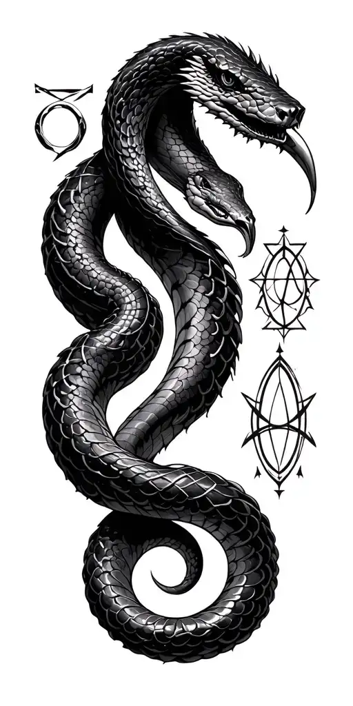 Dark Astrology Symbols With A Gothic Like Design Incorporating A Snake