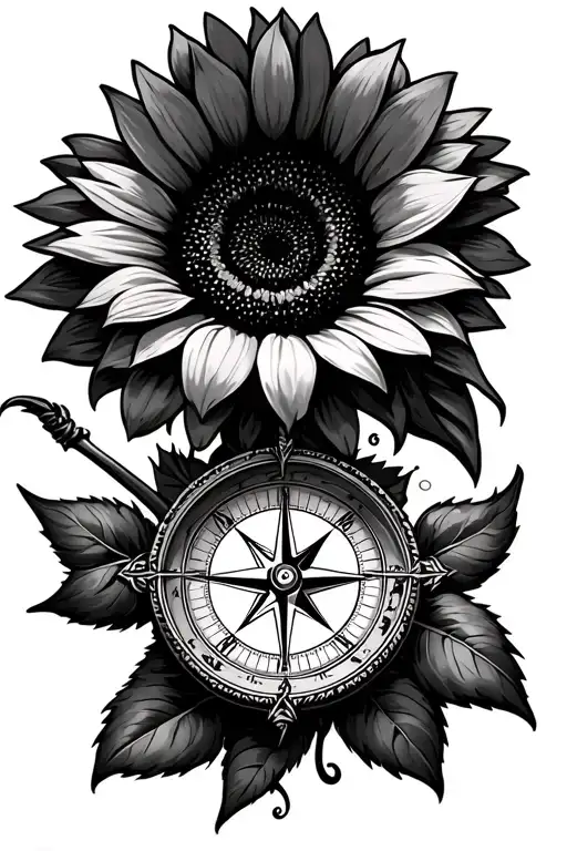 Compass And Sunflower Surrounded