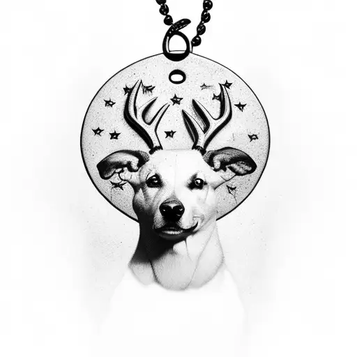 Buck With Dog Tags Around Neck And American Flag