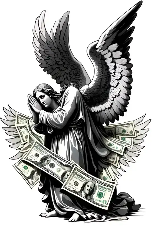Angel With 100'S Of Dollars In Wings Praying Hands