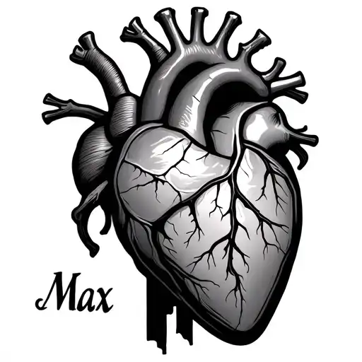 Anatomical Heart With Scar And The Name Max Incorporated