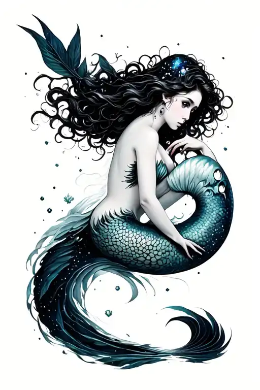 Galaxy Siren Mermaid Swimming In A Forest