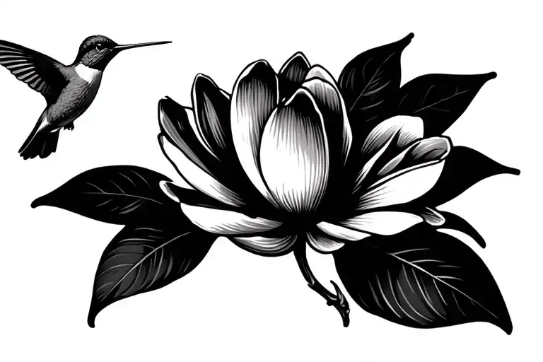 Magnolia Flower W Hummingbird Hovering